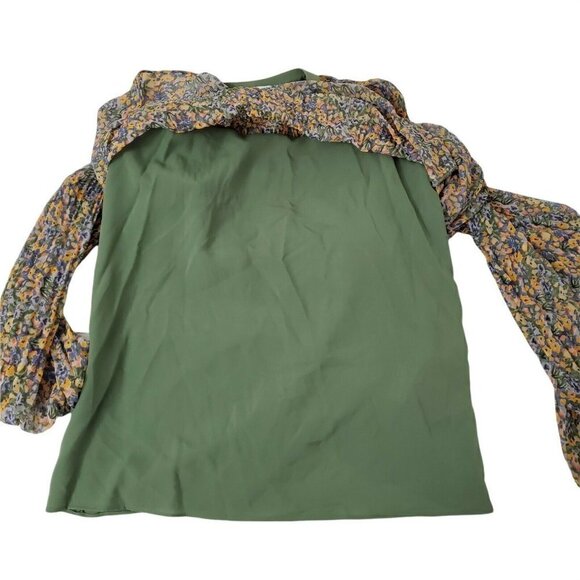 Zara Blouse Small Womens Pleated Chiffon Floral Top Long Sleeve Bloggers‎ Fave - Picture 6 of 12